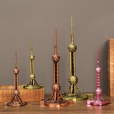 Envy Porcelain Oriental Pearl Tower Model: Shanghai Architectural Souvenir Figurine for Desktop Decoration.
