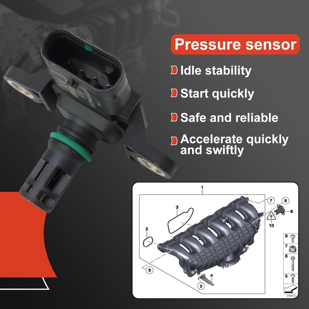 13627599042 Manifold Absolute Pressure Sensor 2008-2019 for BMW X5 X6 640i 650i 750i Replacement #V20725241 5S13386 V20-72-0090 13627551429 5WK96857Z