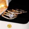 Round Stone White Zircon Engagement Ring Sets For Women 5pcs/Set Luxury Crystal Vintage Gold Color Wedding Jewelry Bridal Gifts