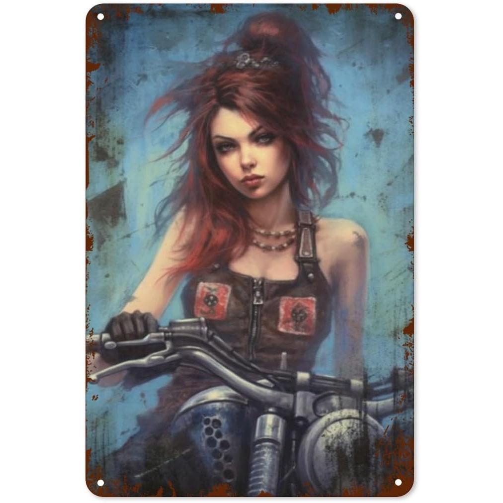 Metal Tin Signs Pinup Motorcycle Girl Wall Decoration Plaque Vintage Poster Iron Painting for Man Cave Home Cafe Garden Club Bar