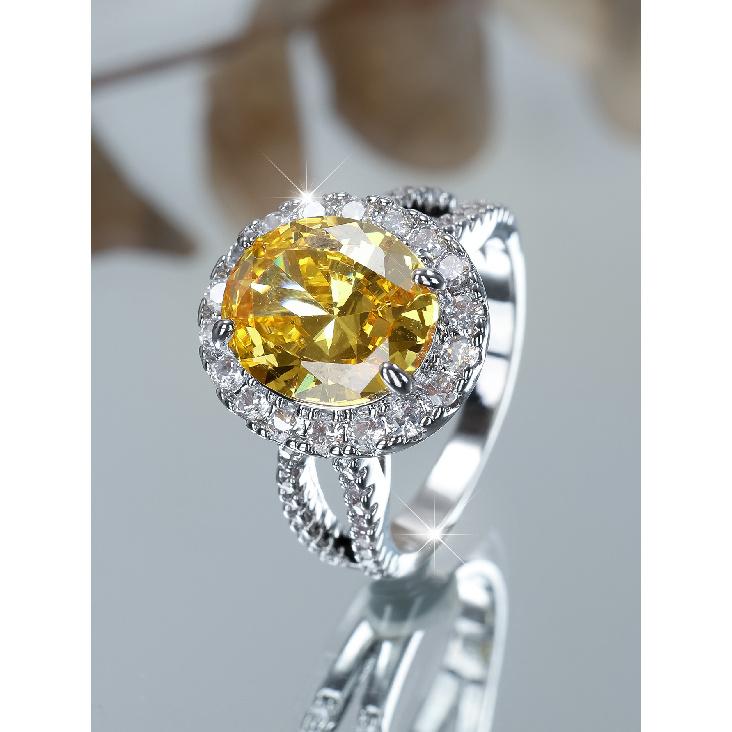 Oval yellow diamond sunflower ring for women Double-twisted, diamond-studded luxury ring for a sophisticated and elegant look, perfect for banquets