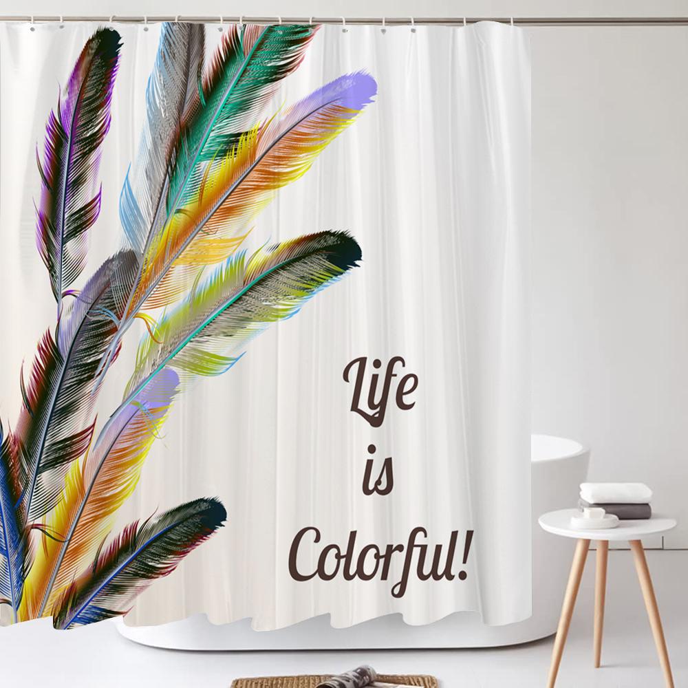 Beautiful Colorful Feather Shower Curtain,Simple And Fashionable Waterproof Home Bathroom Decor Shower Curtain 180X200Cm