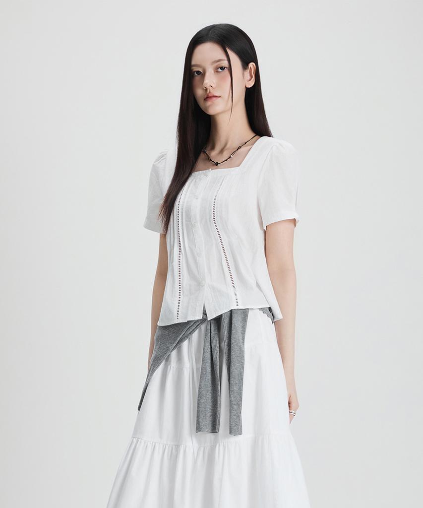 MIXXO Square Neck Pintuck Blouse