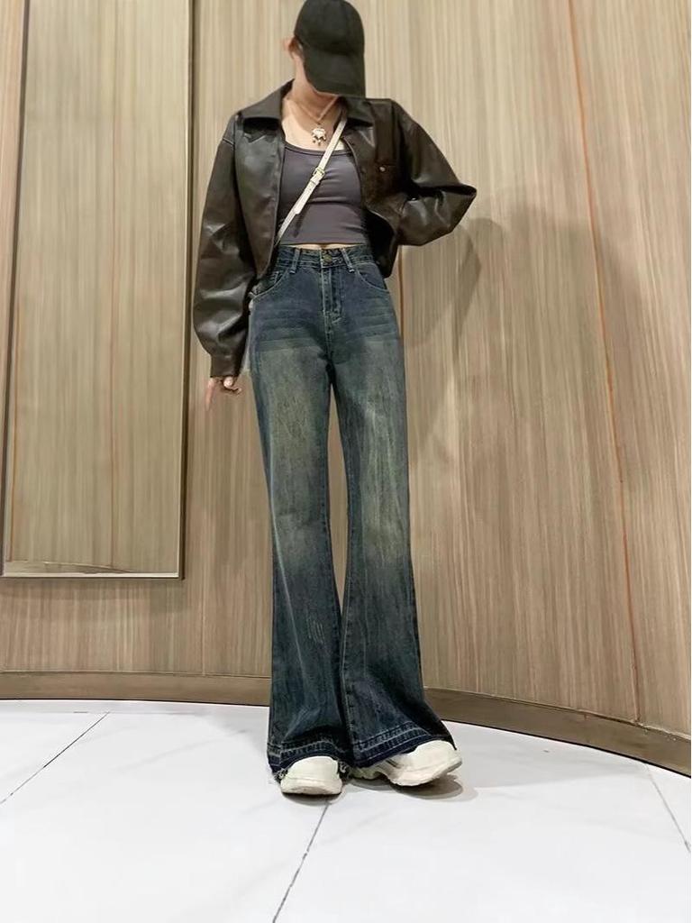 Leicht Mollige Damen Retro Weitbeinige Übergröße Schlagjeans für Herbst/Winter