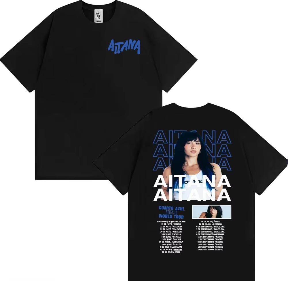 Sängerin Aitana Cuarto Azul Album Tour T-Shirt 2026 Sommer Neu Unisex Damenmode Lässig 100% Baumwolle Ästhetisches Oversized T-Shirt