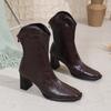 Fashion Aphixta Western Ankle Boots for Women Square Heel Zip Closure Wine Red Big Size 43 Modern Woman Boots Concise Fashion Shoes
