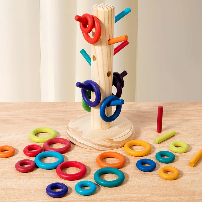 Infant And Toddler Educational Toy Colorful Sorting Rainbow Tree Macaron-Shaped Shape Recognition Wooden Toy For Home Decoration