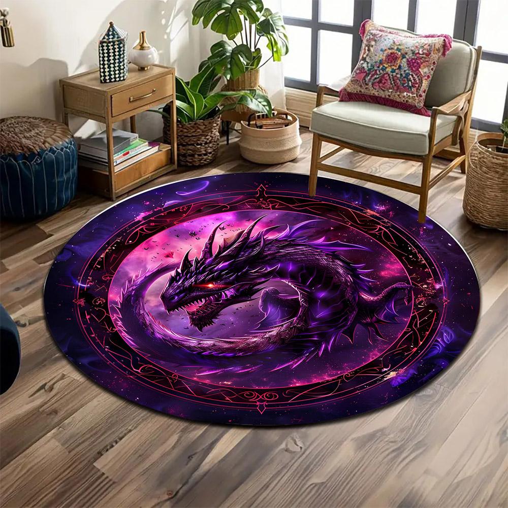 "Magical Cosmic Dragon Design" Print Round Rug, Living Room, Bedroom, Playroom Carpet, Non Slip Floor Mat, Gift
