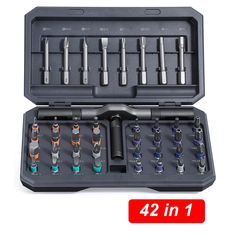 42 in 1 Magnetic Screwdriver Set DIY Ratchet Screwdriver Set Multi Bit Drive Kit Portable Repair Tool Kit for Home Electronics 42-in-1 Grey