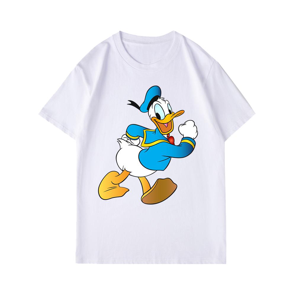 Disney Donald Duck Cartoon Printed Short Sleeve T-Shirt Summer Casual Cotton White  Couple Outfit Men Clothing Tracksuit Tee Top
