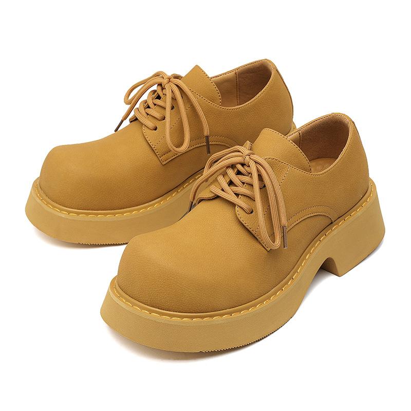 Derby Shoes Men's Spring and Summer 2024 New Mickey Big Head Shoes Low Top Big Yellow Boots Round Head Fashion Leather Shoes 9522-E