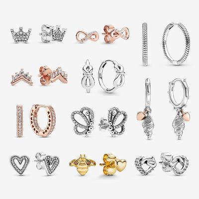 925 Sterling Silver Earrings Stud Crystal Earings For Women Rose Gold Crown Heart Infinity Bee Earing Jewelry
