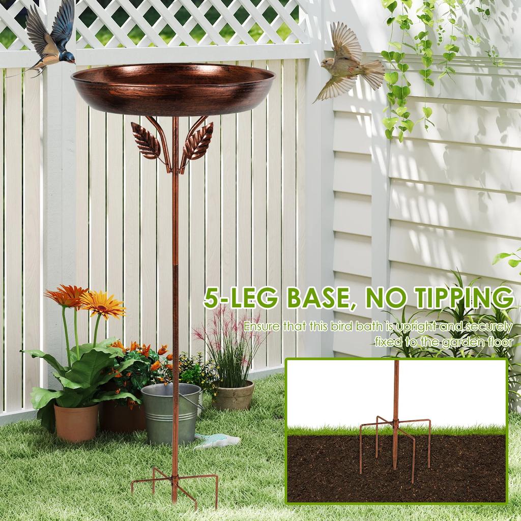 Bird Bath Feeder Bowl Metal Garden Birdbath with 5 Prong Stakes Outdoor Standing Bird Bath Bowls for Patio Outside Yard Decor