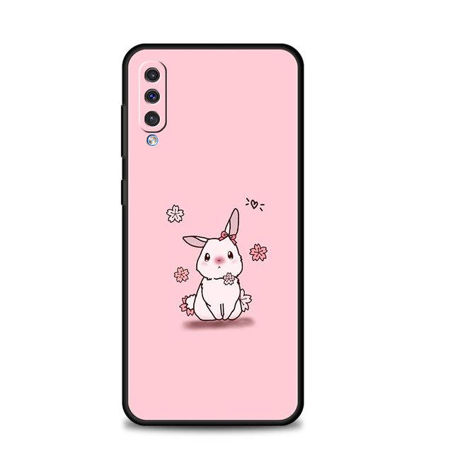 Pouzdro Flower Love Pink roztomilý králík pro Samsung Galaxy A70 A70s A50 A30s A04s A20s A20e A02 A02s A03 A04 A03s M52 A42 M31 kryt