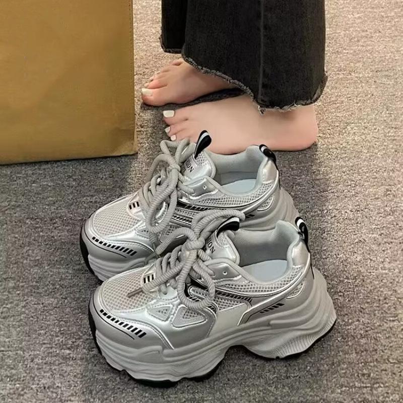 Popular Dad Shoes Women 2025 Spring and Summer New Thick-soled Heightened Mesh Breathable Versatile Lightweight Sports and Leisure Shoes