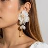 White Flower Drop Earrings for Women Elegant Layered Petal Tassel Drop Dangle Jewelry Daily Party Wedding Accessories Gift