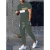 Men'S Digital Print Sports Outfit - Round Neck Short Sleeve T-Shirt And Striped Pants in Regular Fit