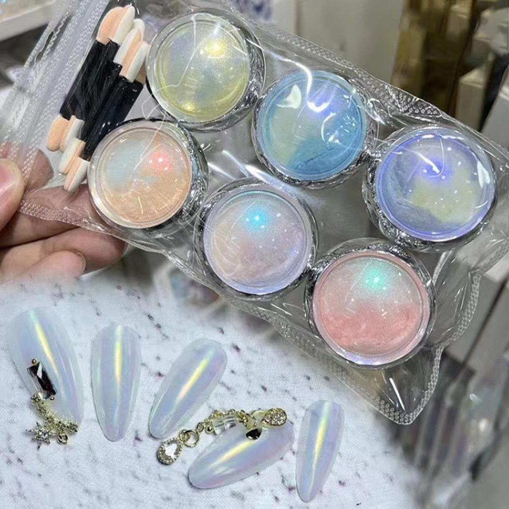 

Набор Aurora Mermaid Пудра для ногтей Голографический Хамелеон Мелкий DIY Блеск для ногтей Пыль Материалы Пигмент M4U4 6 colors-1set