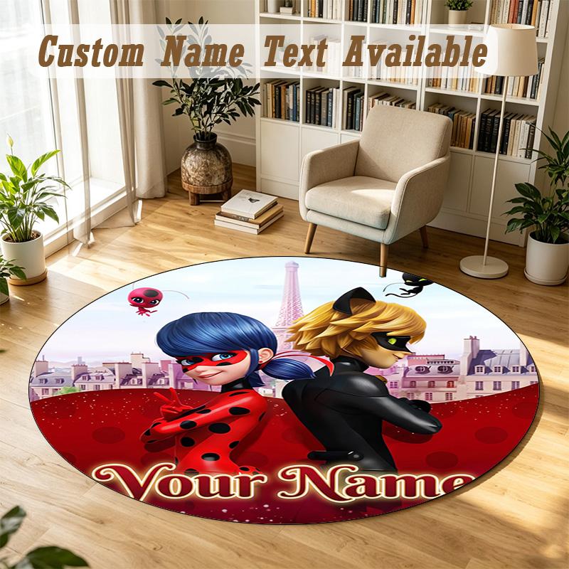 Round Rug Custom NameMiraculous Ladybug Pattern Non Slip Carpet Home Floor Decor