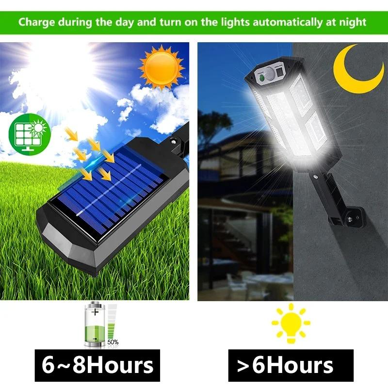 LED Solar Street Light Outdoor Waterproof Motion Sensor Remote Control Lights 3 Mode Courtyard Porch Decorative Wall Lamp