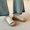 Pleated feeling~ Lightweight slippers women's thick bottom increases height, summer new one-word casual outer wear is not tired, cool feet slippers w