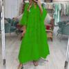 IHUASU 8 Colors S-5XL Women's Fashion Summer Spring Solid Color Print 3/4 Sleeve V-Neck Casual Dresses