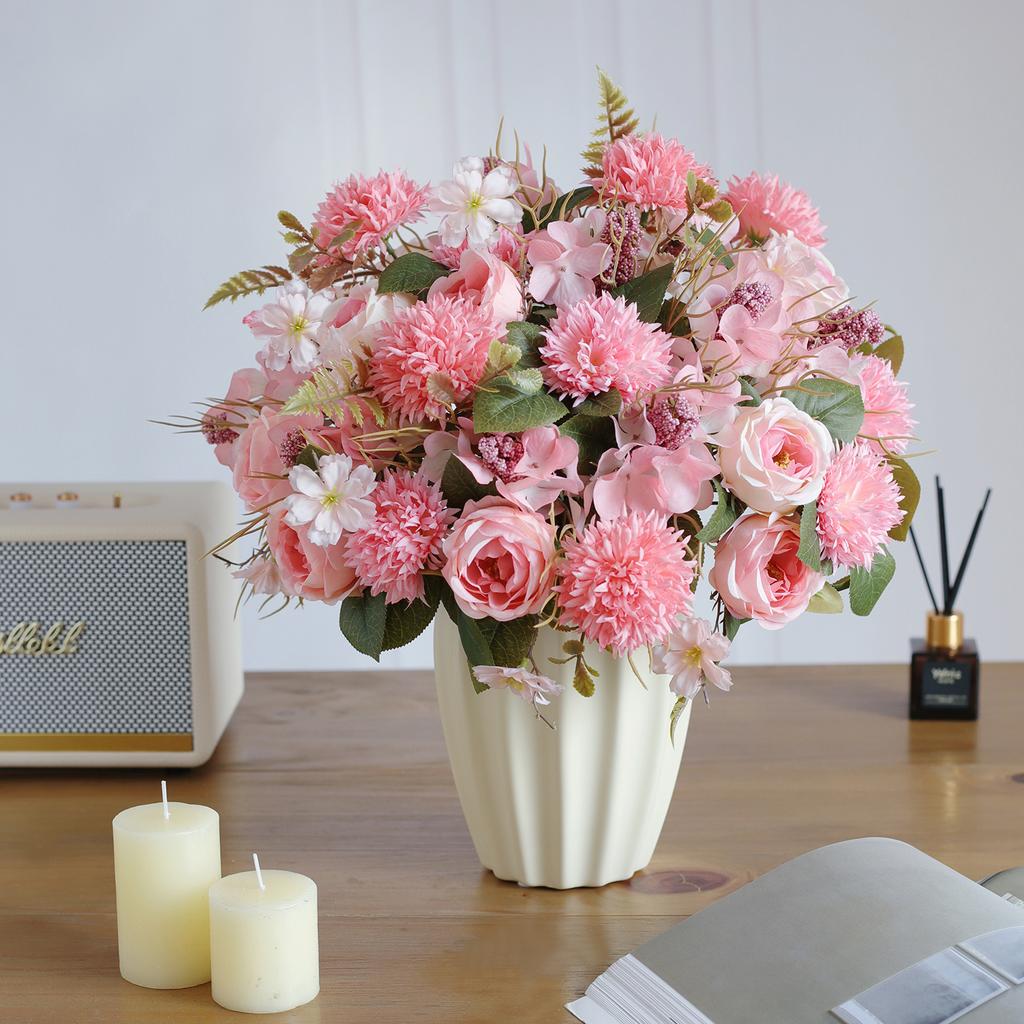 1PC Artificial Roses Flowers Home Decoration Valentine's Day Wedding Bridal Bouquets Garden Fake Silk Peony Hydrangea Vase Board