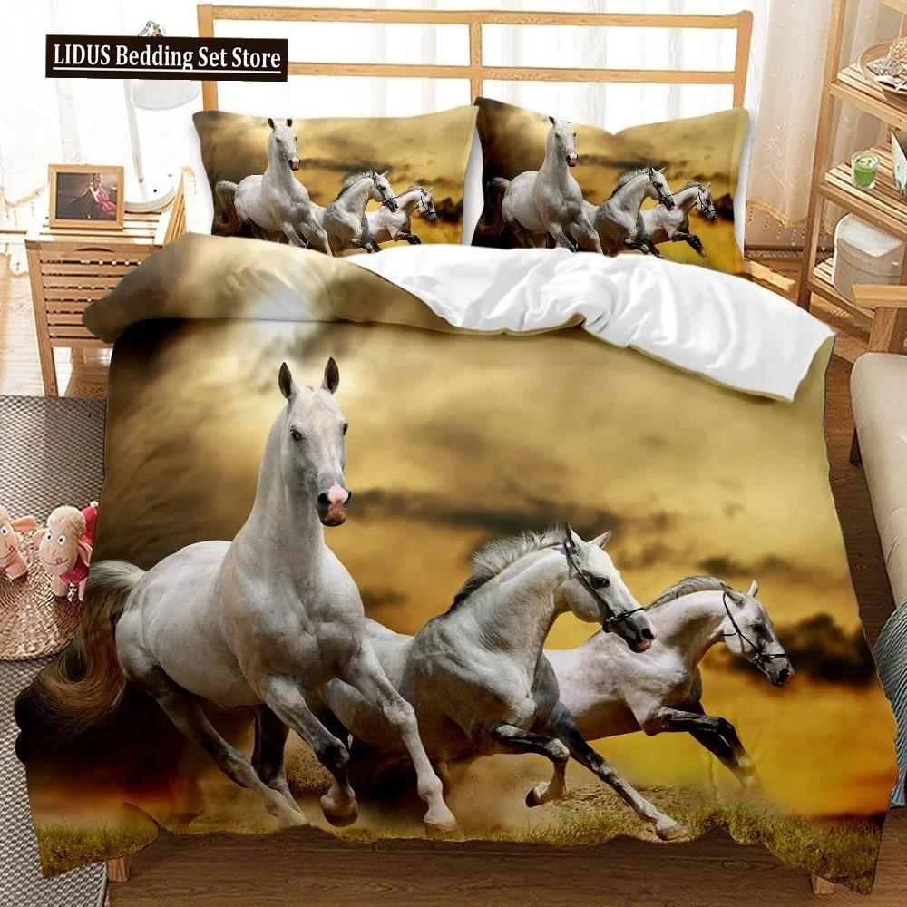 Horse Soft Duvet Cover Set Horse Runing In Stary Sky Print Twin Beding Set For Adult Peoples Animal Quen King-Sized Dimensionsd Dimensions Polyester