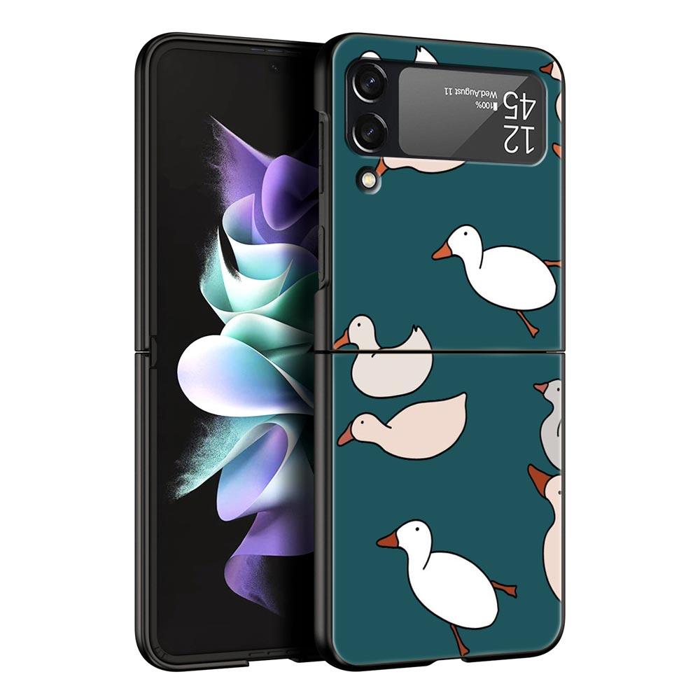 Phone Case For Samsung Galaxy Z Flip 3 4 5 Hard Black Folding PC For Samsung Z Flip3 Cover Protect Shell Cartoon Duck Goose Game