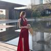 Abito Estivo Elegante da Donna con Tessuto in Poliestere a Patchwork per Eventi Formali