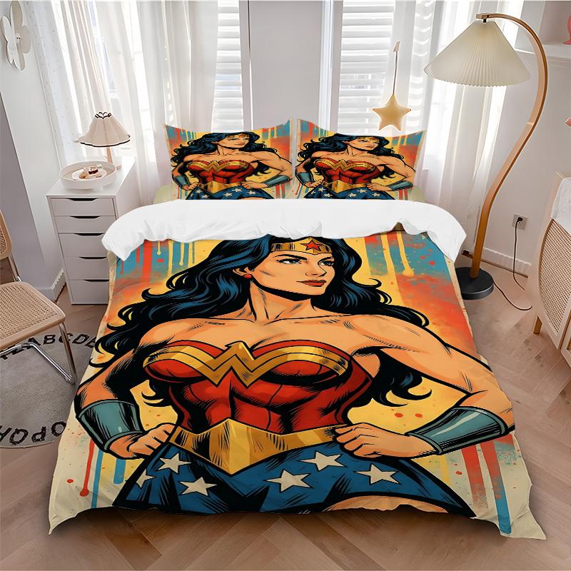 3pcs Wonder Woman, Superhero Cover Set, Bedding Set, Soft Comfortable Duvet Cover, For Bedroom, Guest Room (1*Duvet Cover + 2*Pillowcases, W