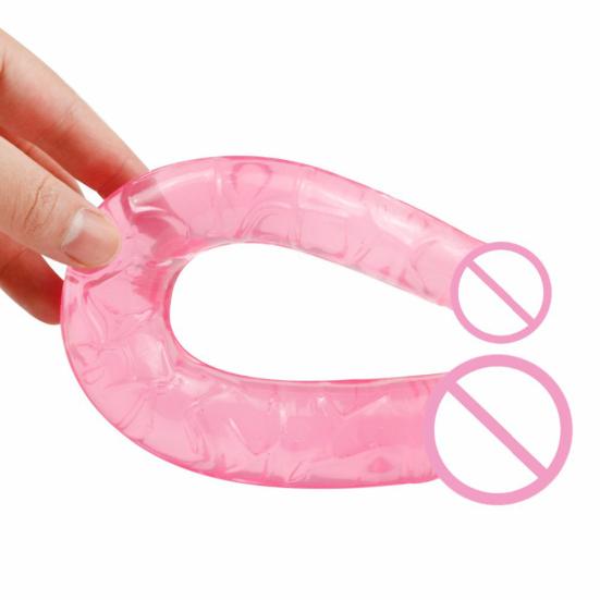 Dvojité dildo tvaru U Flexibilní vagina Anální Ženy Sexuální hračka s umělým penisem