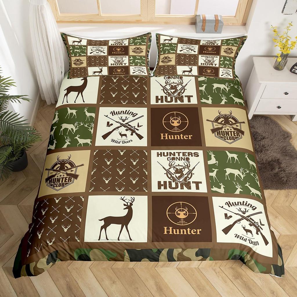 Deer Hunting Bedding Set Queen American Flag Duvet Cover Queen Size For Boys Teens, Room Decor Full Size With 2 Pillowcases