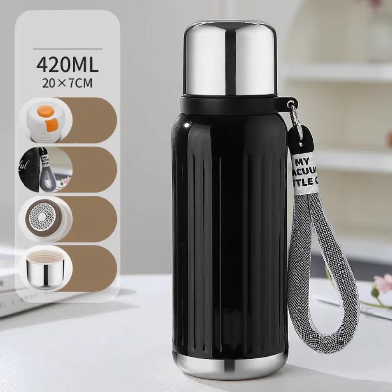 316 Stainless Steel Vacuum Flask – 300ml/420ml Travel Thermos Bottle with Dual Lids for Coffee & Ice Water