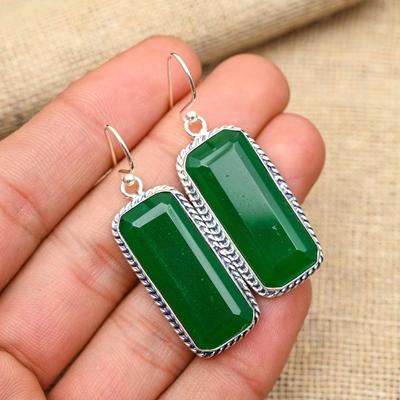 Lindos Brincos de Joalheria Artesanal em Prata de Lei 925 com Gema de Ônix Verde para Mulheres