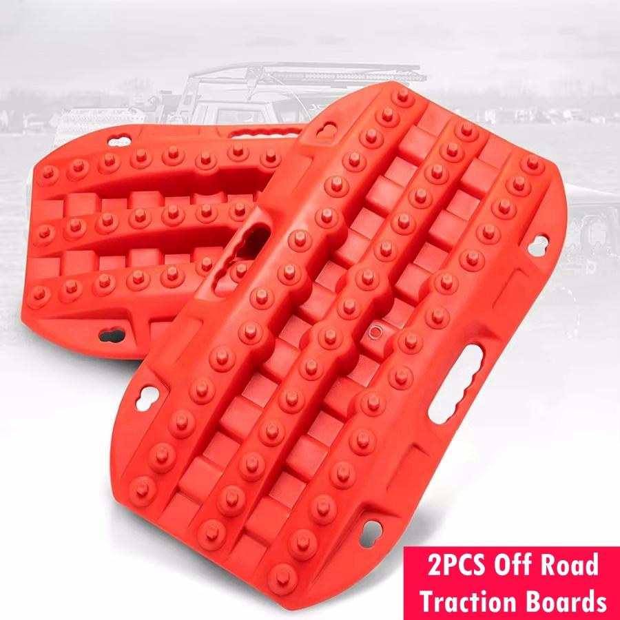 2PCS Off Road Traction Boards 58CM Short Recovery Track Traction Mat for 4WD Mud Sand Snow Ramps Tire Traction Tool Red Black