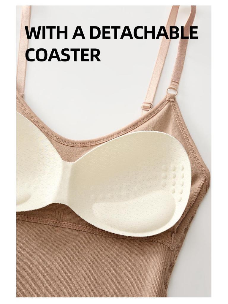 Strappy Shaping Bodysuit with Breast Pads - Bust Support, Tummy Control, Hip Lift, Double-breasted, Triangle Open Crotch Design.