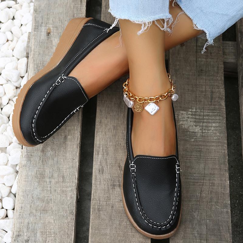 fashion Women's Leather Flats White Black Loafers High Heels Casual Women's Slip-On Flats Summer Footwear