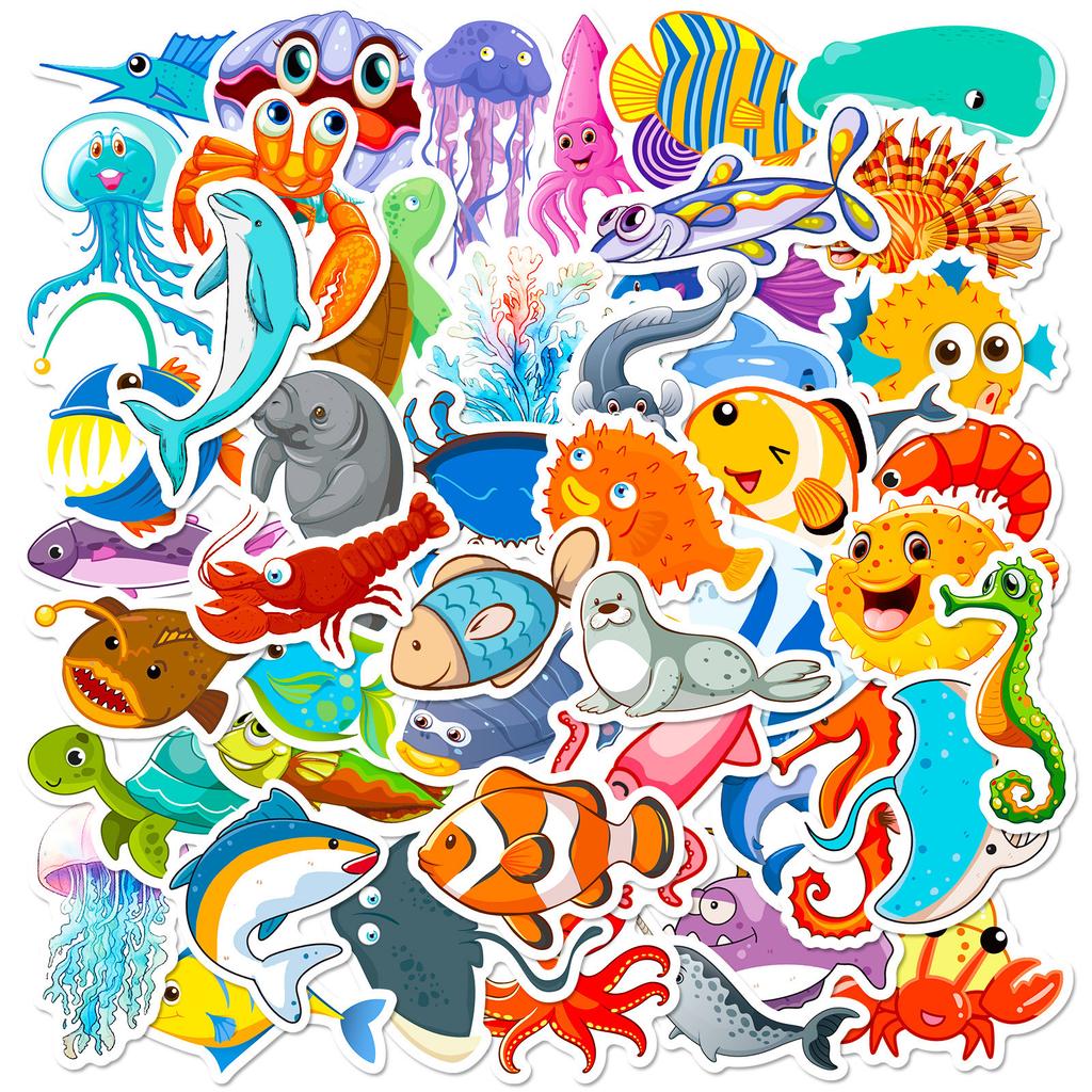 50 Aufkleber Meeresleben Unterwasserwelt Serie Cartoon Niedlich DIY Seestern Qualle Doodle Aufkleber