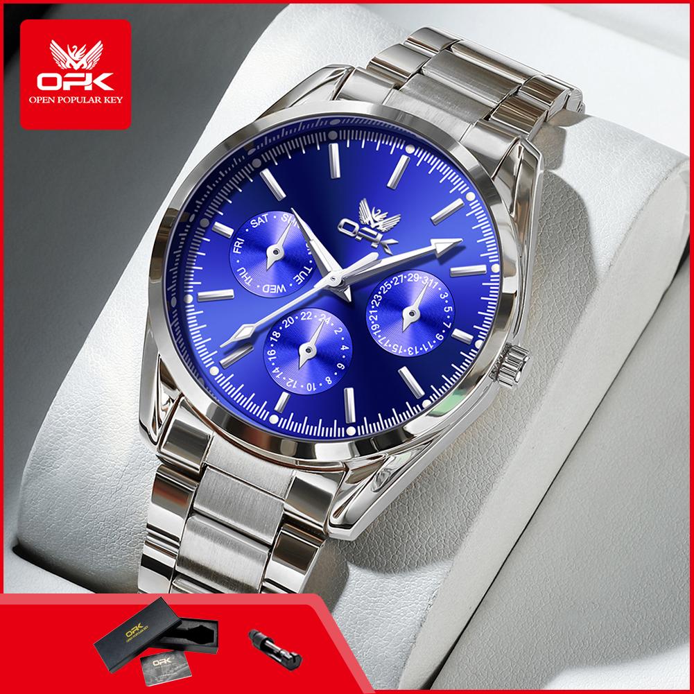 OPK 6024 Original Business Quartz Watch for Men Luminous Waterproof Date Display Stainless Steel Fashion Male Wristwatches