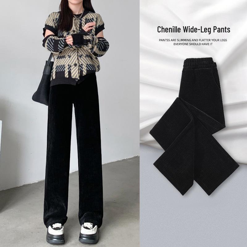 Women s White Corduroy High-Waisted Wide-Leg Pants - Fluffy, Slimming, Petite, Autumn/Winter L