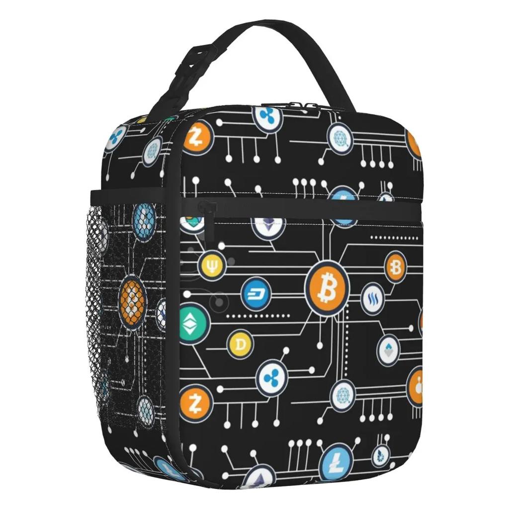 Custom Bitcoin Digital Currency Lunch Bag Women Cooler Warm Insulated Lunch Boxes for Kids School
