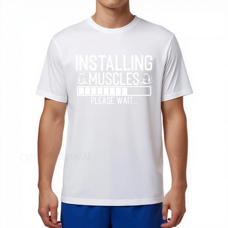 new cotton tshirt Plus Size summer Women tshirt Installing Muscles Please Wait Short Sleeve Travel Oneck tops male teeshirt