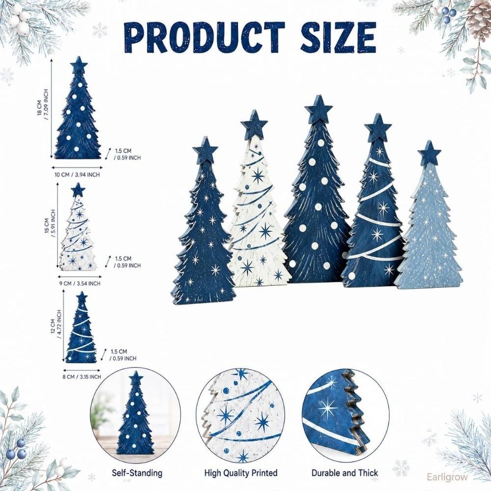 3/4/5pcs 2D Flat Wooden Christmas Tree Ornaments Tabletop Xmas Tree  Family Gathering