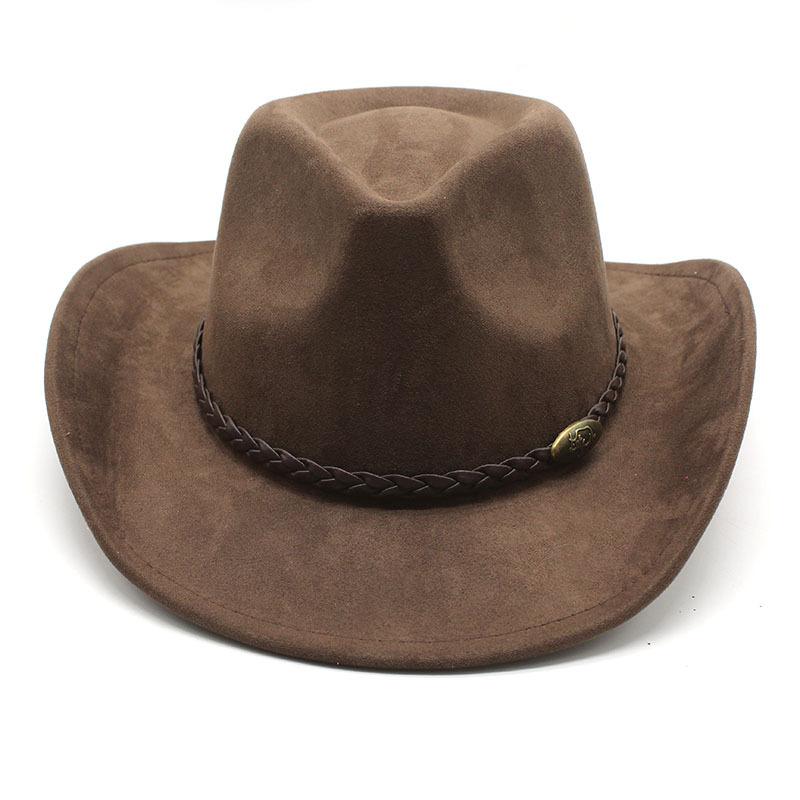 Western Cowboy Hat Suede Brown Jazz Top Hat Men And Women Ethnic Style Big Eaves Hat
