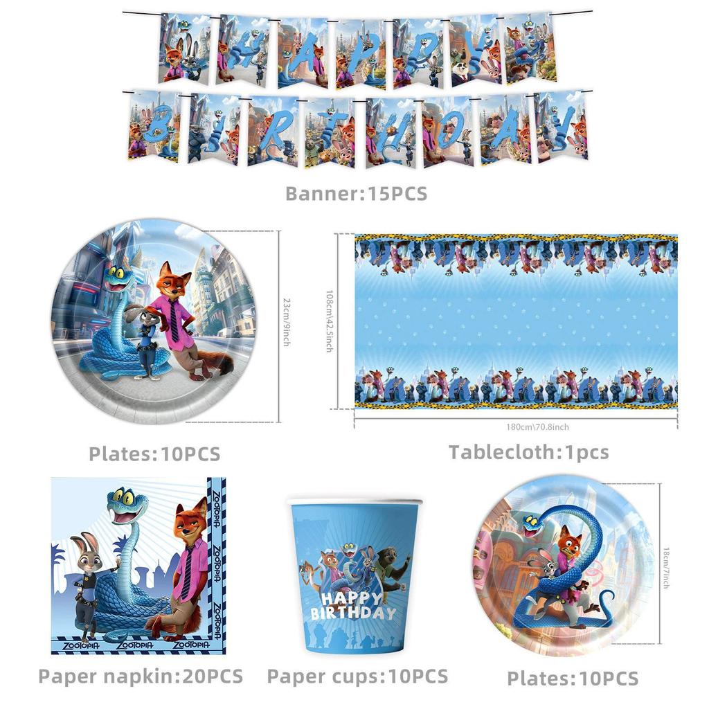 Decorazioni per Festa di Compleanno a Tema Zootopia, Striscioni di Compleanno per Bambini, Piatti di Carta, Bicchieri di Carta, Tovaglioli, Tovaglie, Ciabatte Elettriche, Articoli per Feste