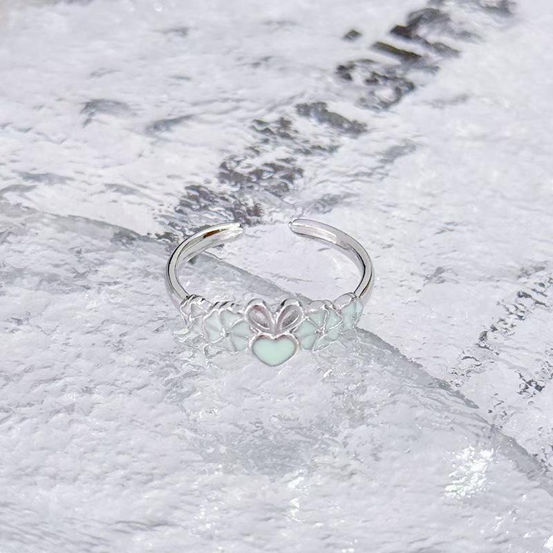 Retro Emaille Verschmiert Grau-Grün Schmetterling Personalisierbarer Öffnungsring Damen Weiß Exquisite Blume High-End Super Fee Ring