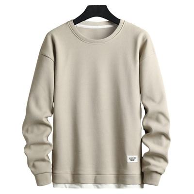 Pánský podzimní zimní top Falešný dvoudílný Patchwork Jednobarevný Volný Pulovr Kulatý výstřih Střední délka Dlouhý rukáv Měkký Streetwear