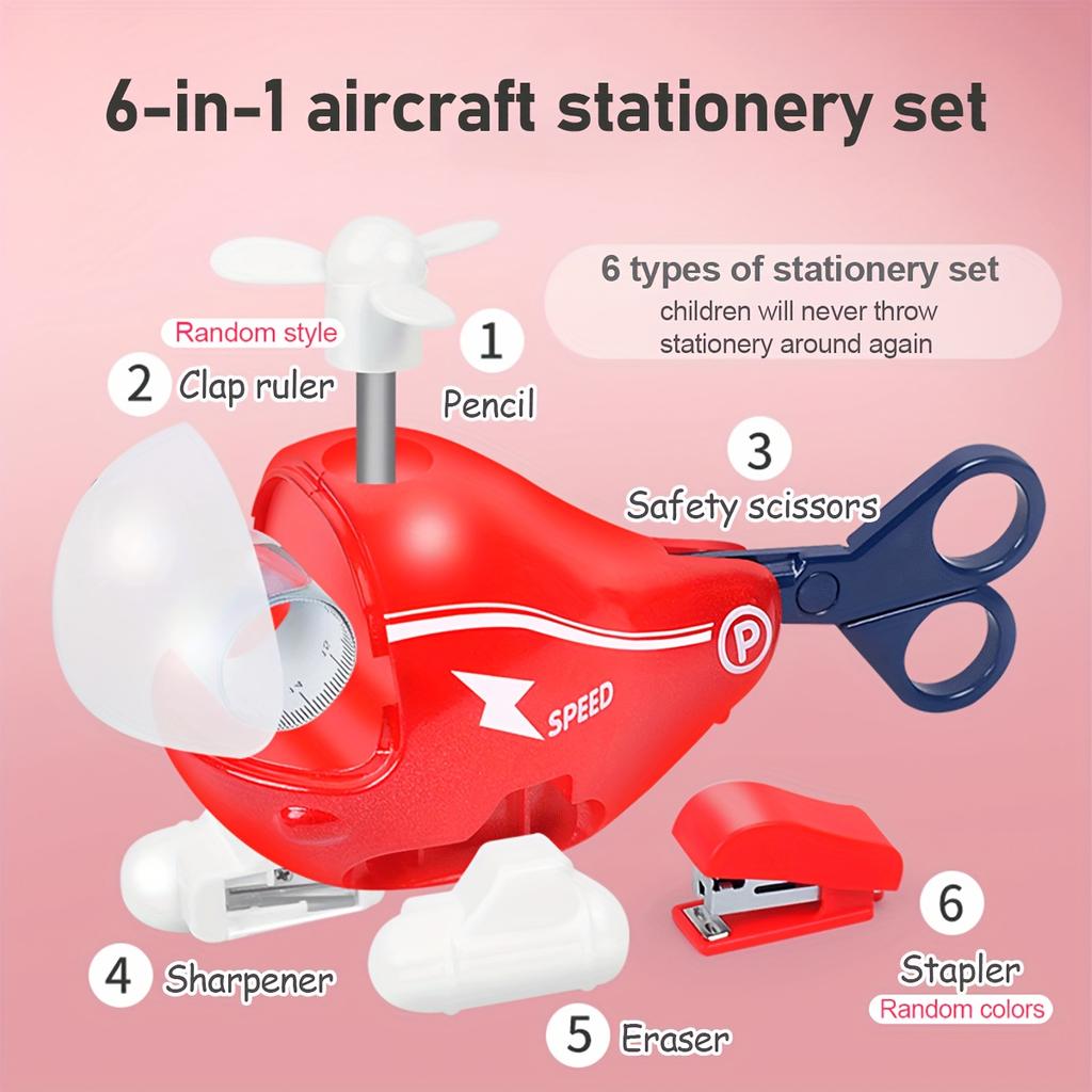 New Creative 6 IN 1 Aircraft Stationery Toy Detachable Office Desk Decor Starting School Onboarding Birthday Christmas Gift