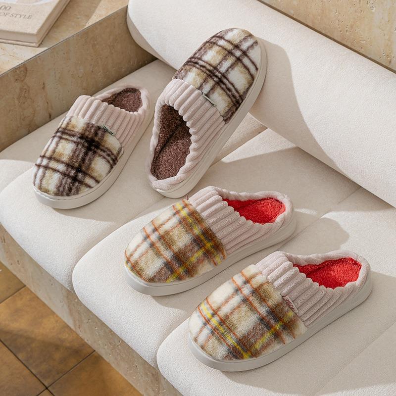 Fashion home cotton slippers women's autumn and winter new non-slip velvet warm colored striped cotton slippers